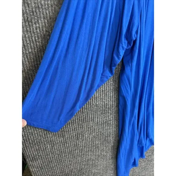 Roaman's Womens Tunic Blouse Size 5X Blue Crotchet Asymmetric Hem Bohemian - Picture 5 of 9